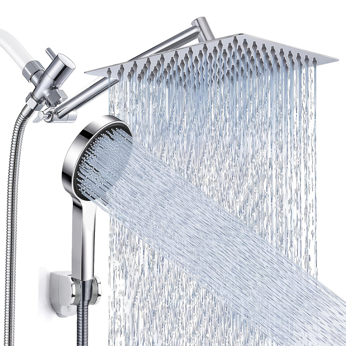 Shower Head, High Pressure Rainfall/Handheld Shower Combo With Extension Arm, 9 Settings, Anti-leak Shower Head With Holder, Height/Angle Adjustable, Chrome, Matte Black