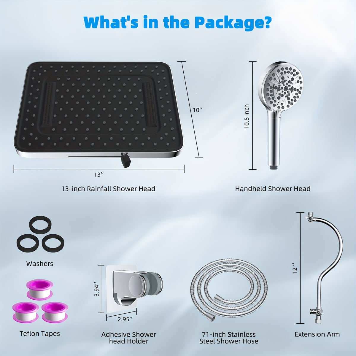Upgraded 5-spray 13'' Shower Head, High Pressure Rainfall Shower Head, Dual Showerhead Combo With 10-mode Handheld Spray, 12'' Adjustable Extension Arm, 71'' Hose, Showerhead Holder